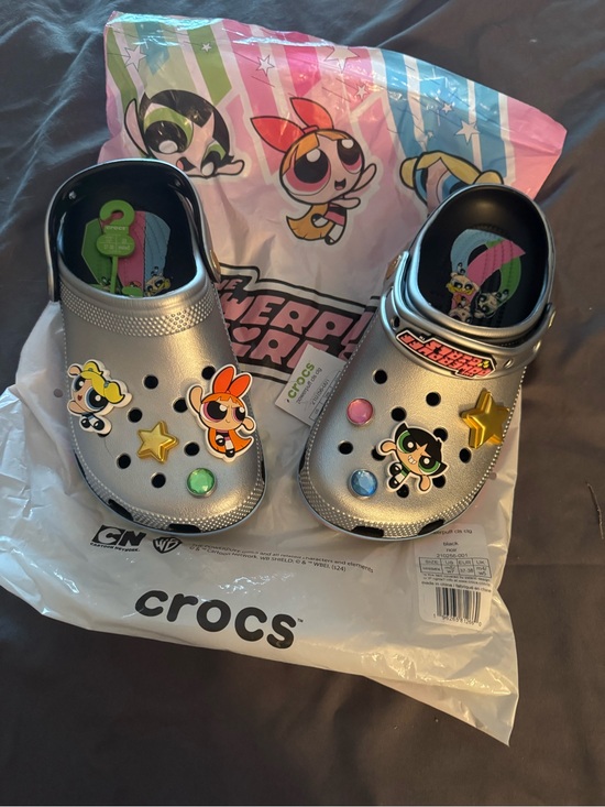 CROCS Shoes - CROCS Silver Powerpuff Girls Jibbitz-Embellished Classic Clog